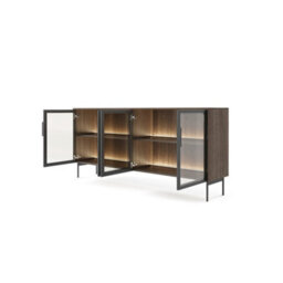 Arte Lumi Display Sideboard Cabinet 181Cm - Oak Dunin & Black Glass-Fronted Sideboard With Built-In Led Lighting For Modern Homes - thumbnail 2