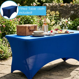 Harbour Housewares Folding Camping Picnic Table With Fitted Tablecloth - 180Cm (6Ft) - White/blue - Portable Plastic Outdoor Party Display - thumbnail 8