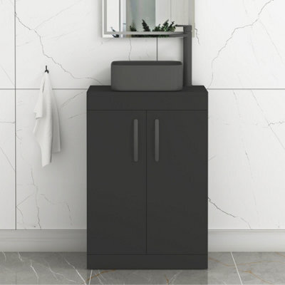Royal Bathrooms Turin 500mm Freestanding Bathroom Vanity Unit With Sink 2 Door Matt Black & Art Square Countertop Basin - image 1