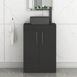Royal Bathrooms Turin 500mm Freestanding Bathroom Vanity Unit With Sink 2 Door Matt Black & Art Square Countertop Basin - thumbnail 1