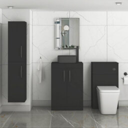 Royal Bathrooms Turin 500mm Freestanding Bathroom Vanity Unit With Sink 2 Door Matt Black & Art Square Countertop Basin - thumbnail 3