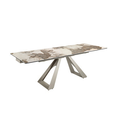 Angel Cerda Rectangular Extending Dining Table In Porcelain Marble And Taupe Grey Steel - image 1
