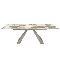 Angel Cerda Rectangular Extending Dining Table In Porcelain Marble And Taupe Grey Steel - thumbnail 6