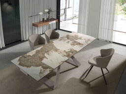 Angel Cerda Rectangular Extending Dining Table In Porcelain Marble And Taupe Grey Steel - thumbnail 3
