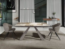 Angel Cerda Rectangular Extending Dining Table In Porcelain Marble And Taupe Grey Steel - thumbnail 2
