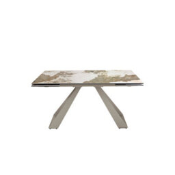 Angel Cerda Rectangular Extending Dining Table In Porcelain Marble And Taupe Grey Steel - thumbnail 5