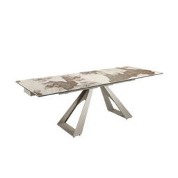 Angel Cerda Rectangular Extending Dining Table In Porcelain Marble And Taupe Grey Steel