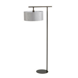 Stylish Dark Brown Floor Lamp With Grey Cylinder Shade And Led Bulb