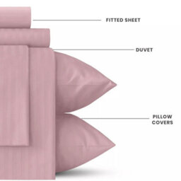 Ameha Peach Striped Microfibre Bedding Set Double, Reversible & Breathable Duvet Cover, Fitted Sheet & Pillowcases - thumbnail 2