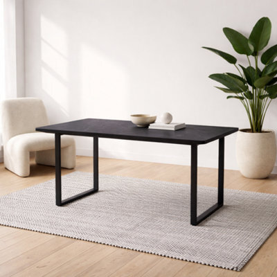 Wyld Haus Stovring Black Marble Effect Dining Table With Black U-Shaped Metal Legs - image 1