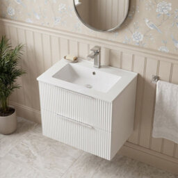 Balterley Tixall Fluted 2 Drawer Wall Hung Vanity Unit With Minimalist Basin, Satin White, 600mm - thumbnail 3