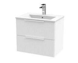 Balterley Tixall Fluted 2 Drawer Wall Hung Vanity Unit With Minimalist Basin, Satin White, 600mm