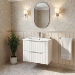 Balterley Tixall Fluted 2 Drawer Wall Hung Vanity Unit With Minimalist Basin, Satin White, 600mm - thumbnail 4