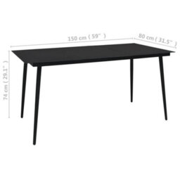 Vidaxl Garden Dining Table Black 150X80X74 Cm Steel And Glass - thumbnail 4