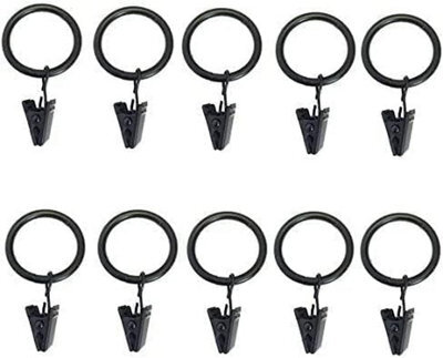 Homeelabador 30mm Metal Black Colour Curtain Pole Rod Rings With Clips Hanging Pack Of 50 - image 1