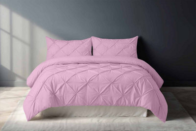 Pintuck Pinch Pleated Polycotton Duvet Cover And Pillowcase/s Set Bed Linen Pink - image 1
