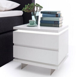 Furniture in Fashion Matis Bedside Cabinet In White Gloss With 2 Drawers And Led