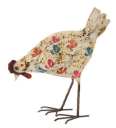 Inspirational Gifting Cream Hen Metal Sculpture Garden Ornament With Flower Detail - thumbnail 1