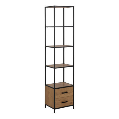 Furniture To Go Seaford Bookcase With 2 Drawers And 3 Shelves In Black & Oak - image 1