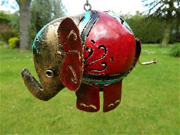 Metal Hanging Red Elephant Animal Tea Light Candle Holder