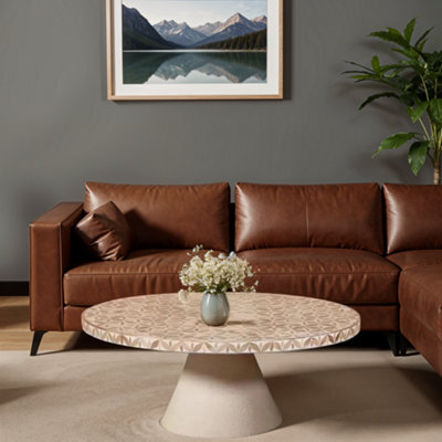 Inlay Acacia Wood Floral Low Coffee Table - image 1