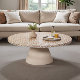 Inlay Acacia Wood Floral Low Coffee Table - thumbnail 8