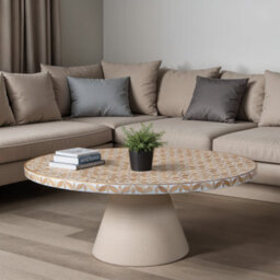 Inlay Acacia Wood Floral Low Coffee Table - thumbnail 4