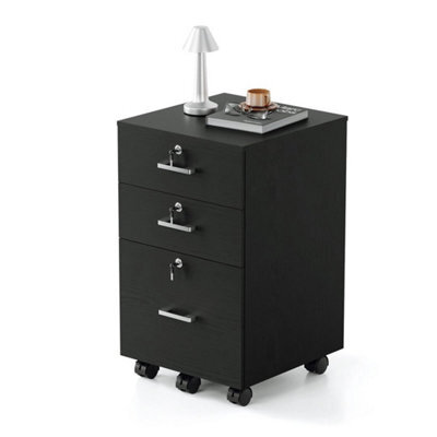 3 Drawer Filing Cabinet On Wheels Wooden Storage Cabinet With Lockable Black - image 1