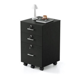 3 Drawer Filing Cabinet On Wheels Wooden Storage Cabinet With Lockable Black - thumbnail 1