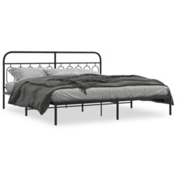 Berkfield Metal Bed Frame Without Mattress With Headboard Black 200X200Cm - thumbnail 2