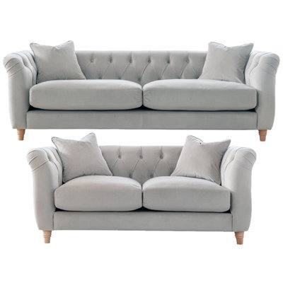 Furnishings For Less UK Elsie Velvet Chesterfield Plush Velvet Chalk 3 Seater + 2 Seater Sofa - image 1