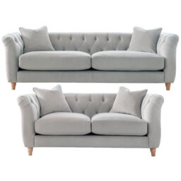 Furnishings For Less UK Elsie Velvet Chesterfield Plush Velvet Chalk 3 Seater + 2 Seater Sofa