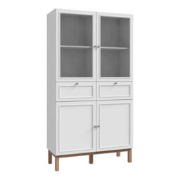 Furniture To Go Wensley Display Cabinet With 2 Doors 2 Drawers And 2 Glass Doors In Light Grey And Oak - thumbnail 1
