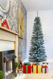 Shatchi 6Ft Artificial Flocked Slim Christmas Pencil Tree Holiday Home Decorations With Pointed Tips - thumbnail 2