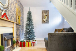 Shatchi 6Ft Artificial Flocked Slim Christmas Pencil Tree Holiday Home Decorations With Pointed Tips - thumbnail 1