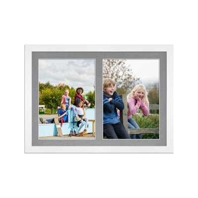 AK Frames 20X14 White Modern Multi Photo Frame With Mid Grey Mount - Holds 2 Apertures (2X) A4 Photos - image 1