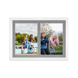 AK Frames 20X14 White Modern Multi Photo Frame With Mid Grey Mount - Holds 2 Apertures (2X) A4 Photos - thumbnail 1