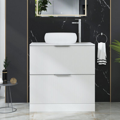Royal Bathrooms Evora 800mm Matt White Fluted Floor Standing Countertop Vanity Unit 2 Drawer With Milan Basin - image 1