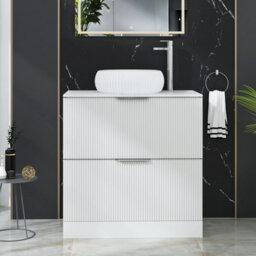 Royal Bathrooms Evora 800mm Matt White Fluted Floor Standing Countertop Vanity Unit 2 Drawer With Milan Basin - thumbnail 1