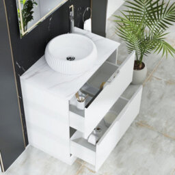 Royal Bathrooms Evora 800mm Matt White Fluted Floor Standing Countertop Vanity Unit 2 Drawer With Milan Basin - thumbnail 3