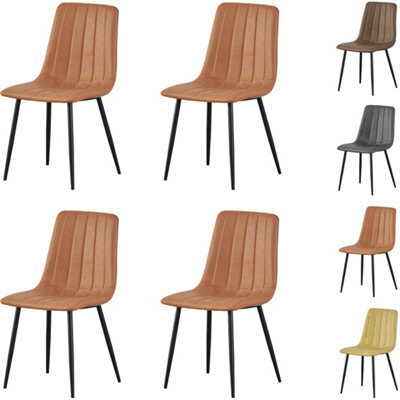 Mof Faux Suede Set Of 4 Dining Chairs With Sturdy Metal Legs Chairs With Backrest And Padded Seat Orange Stripe - image 1