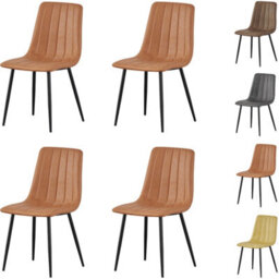 Mof Faux Suede Set Of 4 Dining Chairs With Sturdy Metal Legs Chairs With Backrest And Padded Seat Orange Stripe - thumbnail 1
