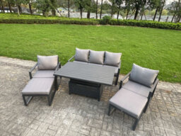 Fimous 6-Piece Aluminium Garden Furniture Sets 7 Seater With Adjustable Rising Lifting Dining Table 2 Chairs 2 Stools - thumbnail 2