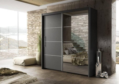 Arte Sophisticated Graphite Inova Sliding Door Wardrobe W2000mm H2160mm D620mm - Mirror Finish, Eight Shelves, Ample Storage - image 1