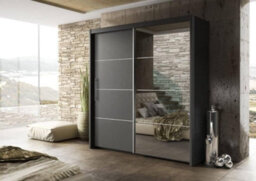Arte Sophisticated Graphite Inova Sliding Door Wardrobe W2000mm H2160mm D620mm - Mirror Finish, Eight Shelves, Ample Storage - thumbnail 1