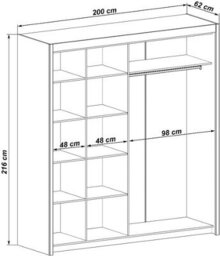 Arte Sophisticated Graphite Inova Sliding Door Wardrobe W2000mm H2160mm D620mm - Mirror Finish, Eight Shelves, Ample Storage - thumbnail 2