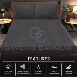 Gc Gaveno Cavailia Teddy Bear Plain Fitted Sheet Single Charcoal Fleece Thermal Warm Super Soft & Warm Fluffy Fitted Bed Sheet - thumbnail 2