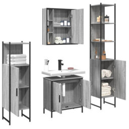 Berkfield 4 Piece Bathroom Cabinet Set Grey Sonoma Engineered Wood - thumbnail 4