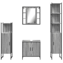 Berkfield 4 Piece Bathroom Cabinet Set Grey Sonoma Engineered Wood - thumbnail 6