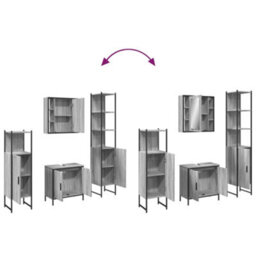 Berkfield 4 Piece Bathroom Cabinet Set Grey Sonoma Engineered Wood - thumbnail 9